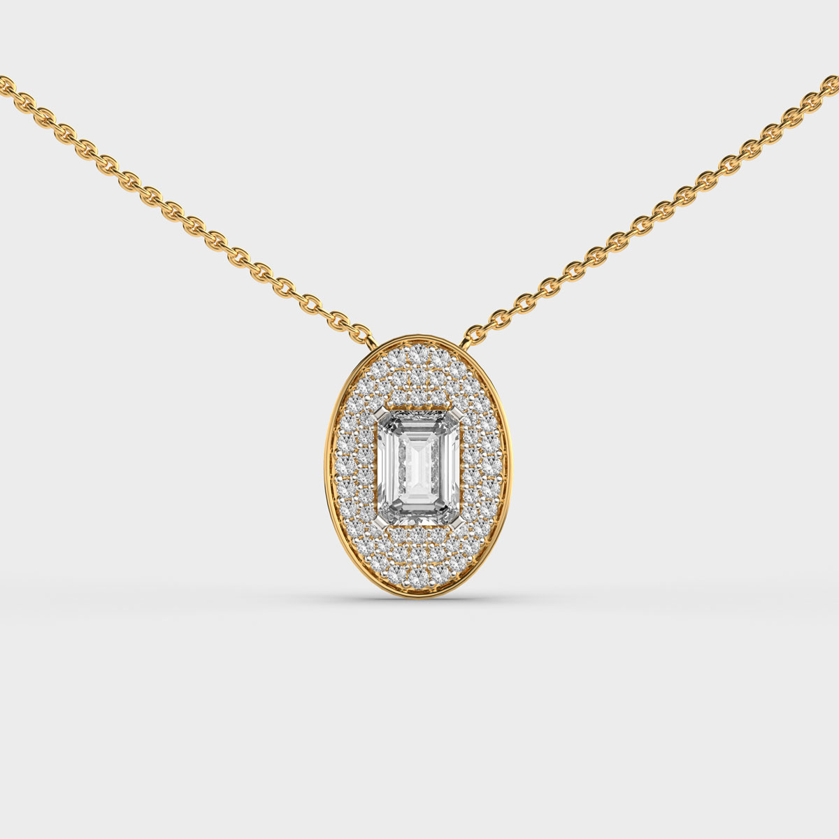 Oval Emerald Shaped Diamond Pendant (With Chain)