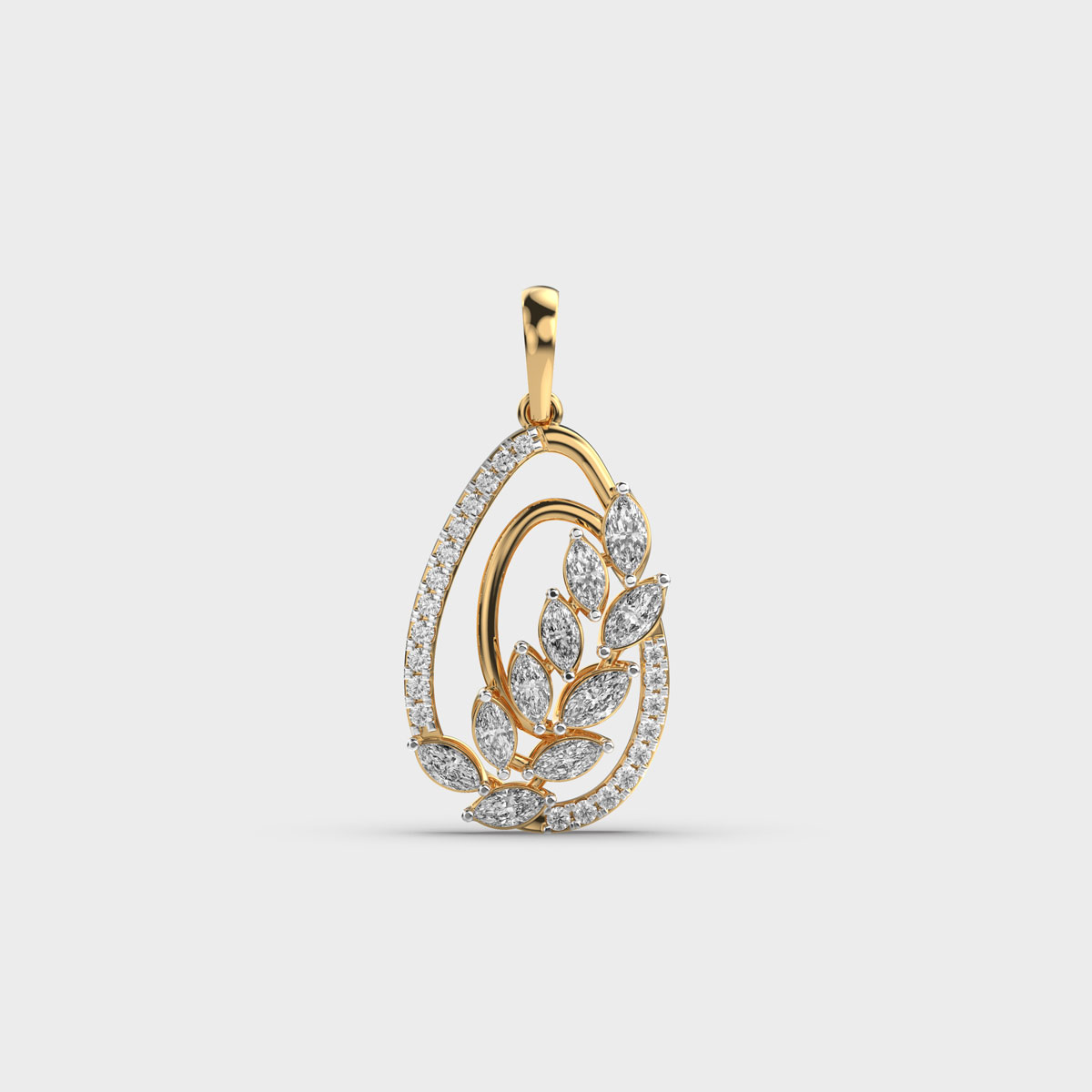 Minimal Leaf Vine Diamond Pendant (Without Chain)