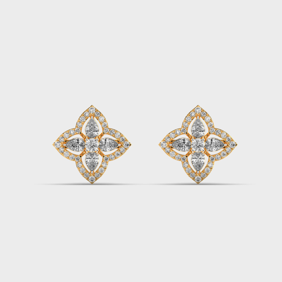 Flower with Four Petals Diamond Earstuds