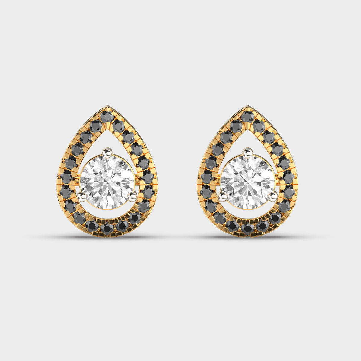 Rimmed Black Diamond Pear Shaped Studs