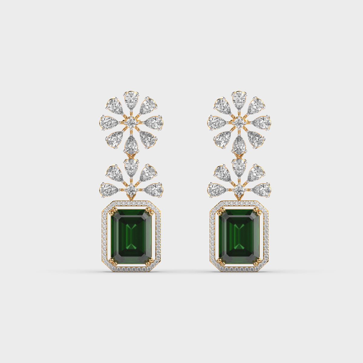 Dynasty Green Diamond Cluster Earrings