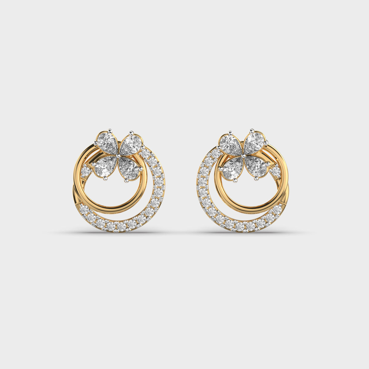 Row With Flowers Circle Diamond Earrings