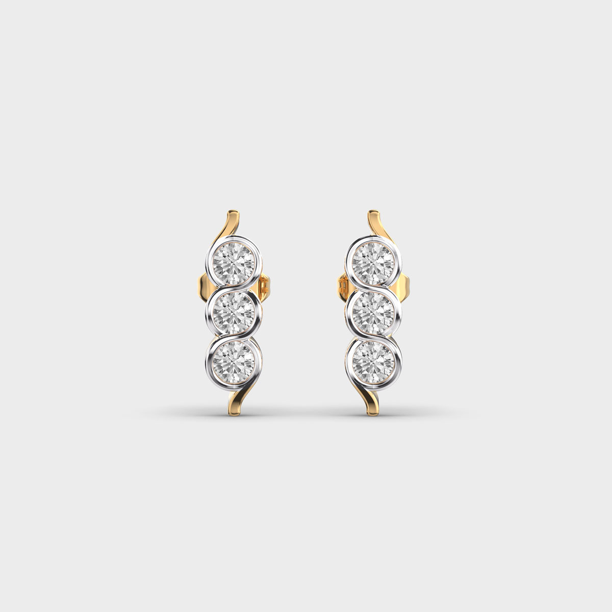 Three In a Line Diamond Ear Studs