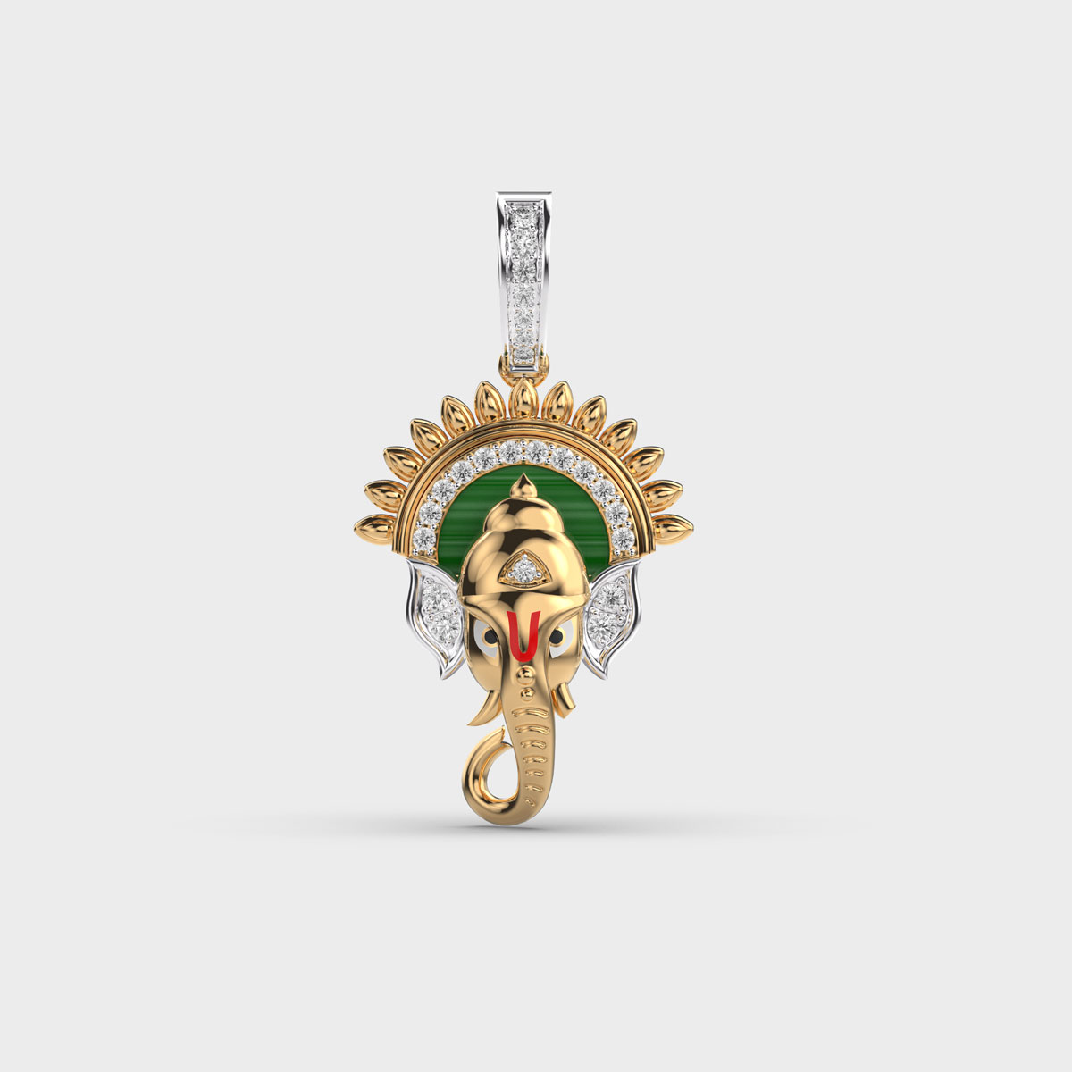 Ganesha Green Halo Diamond Pendant without Chain