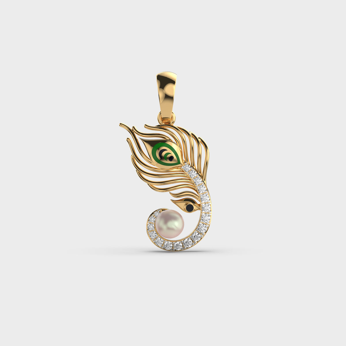 Unisex Krishna's Peacock Feather Diamond Pendant