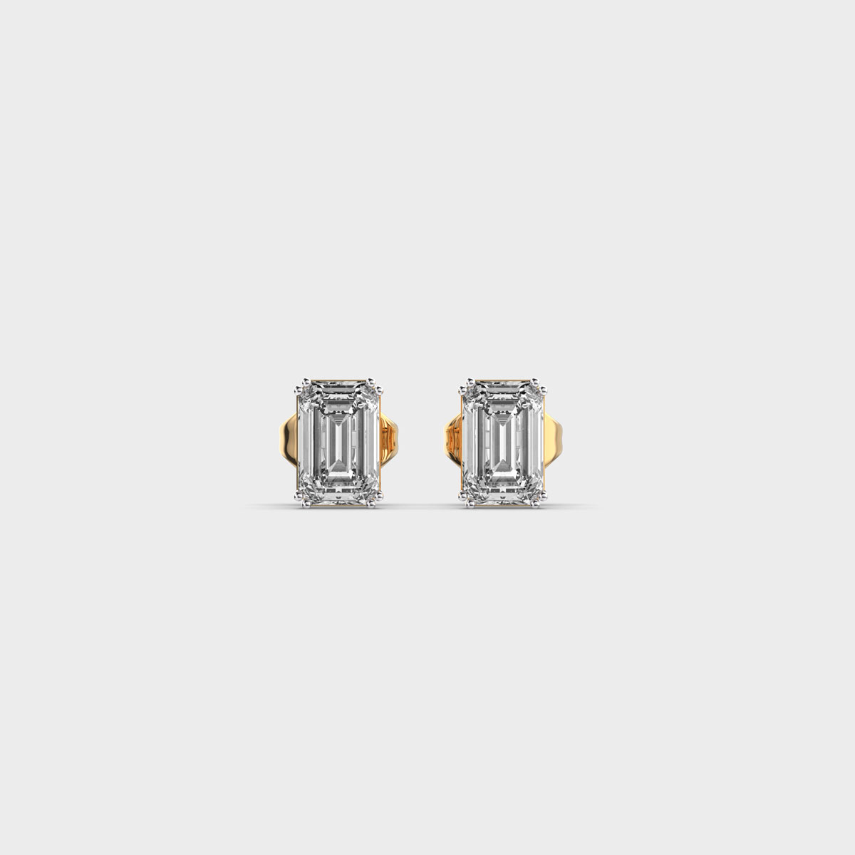 Mini Emerald Cut Diamond Ear Studs