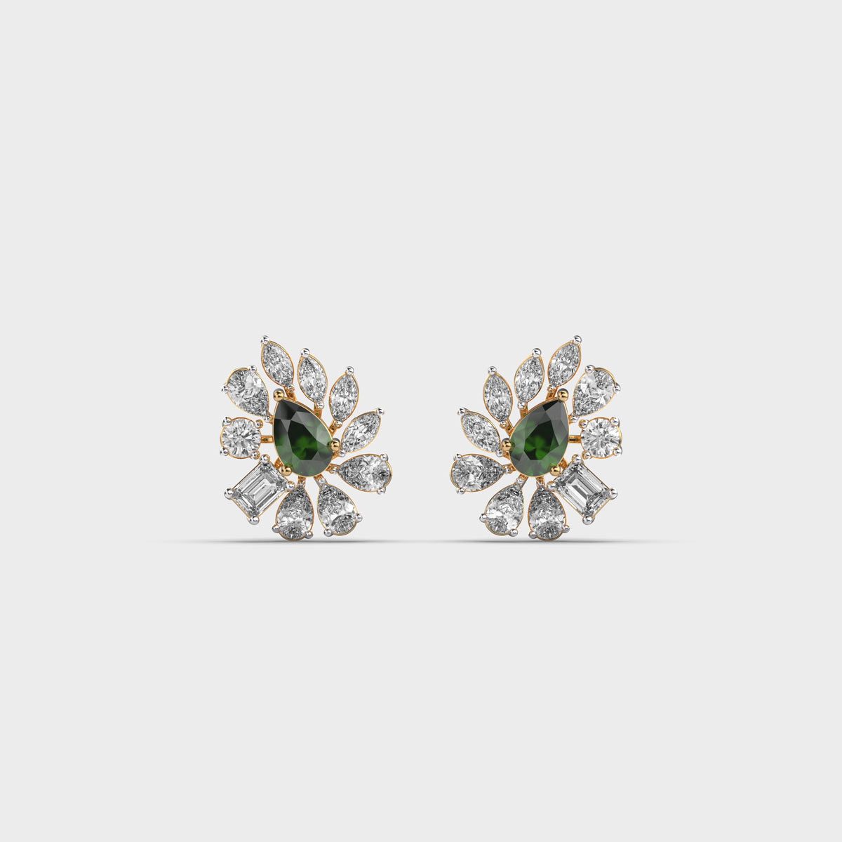 Pear Green Stone Diamond Encrusted Studs