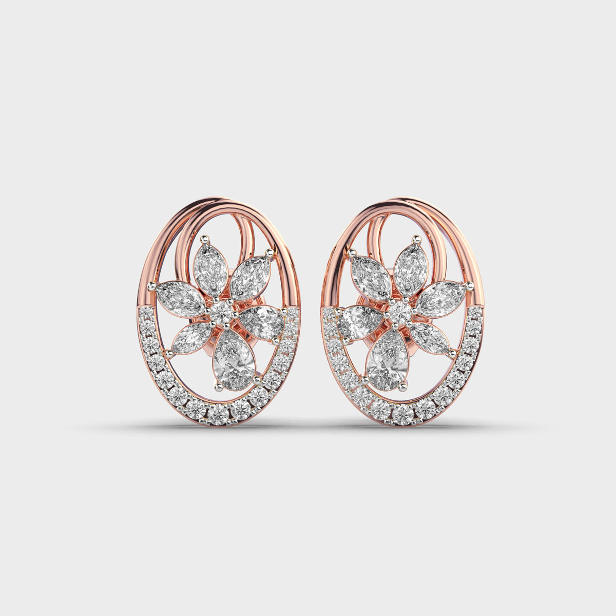 Adorable Flowery Fabrage Diamond Studs