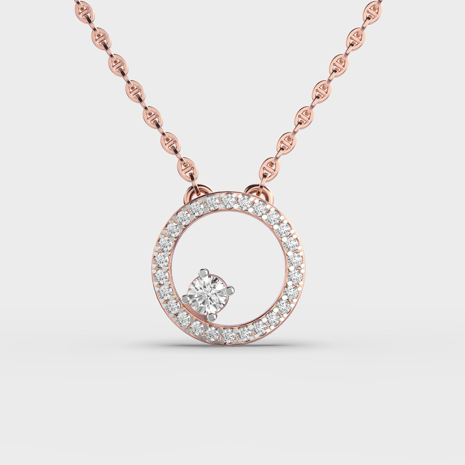 Gold Circle Diamond Pendant With Chain