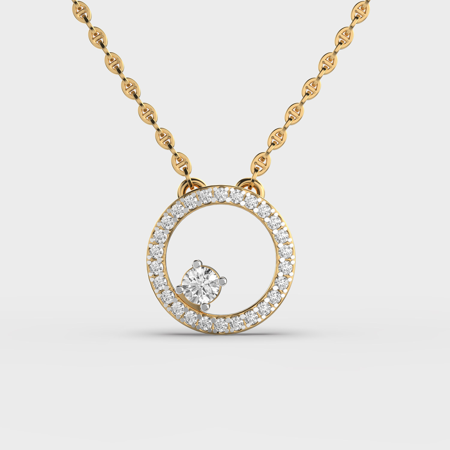 Gold Circle Diamond Pendant With Chain