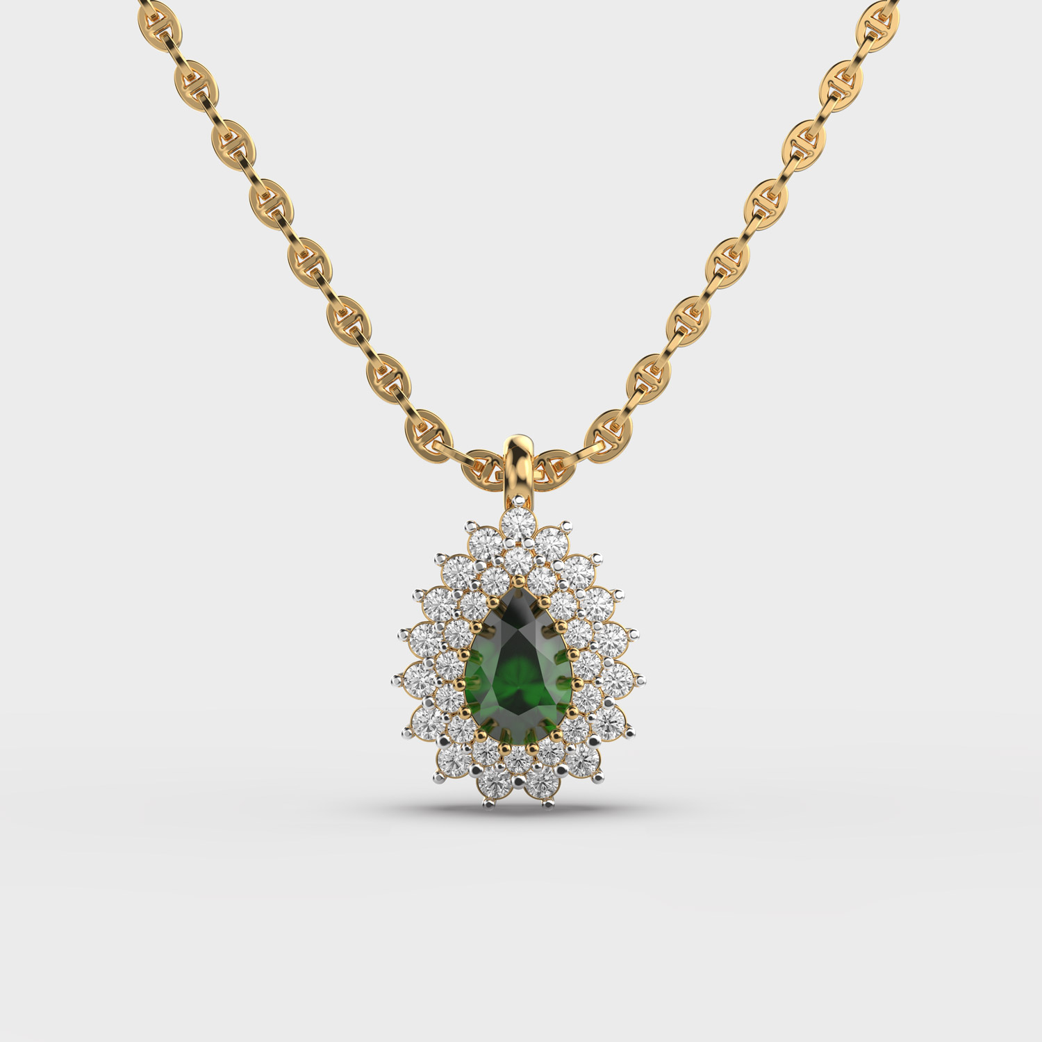 Belladonna Green Stone Diamond Pendant With Chain