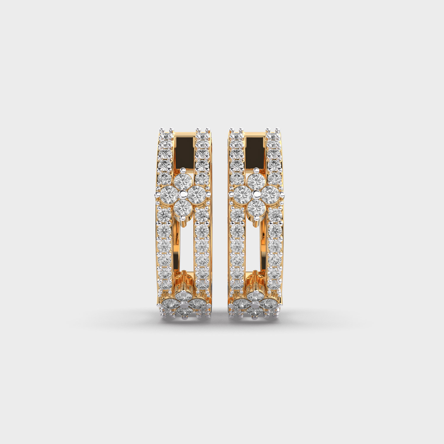 Double Ring Floral Diamond Hoop Earrings