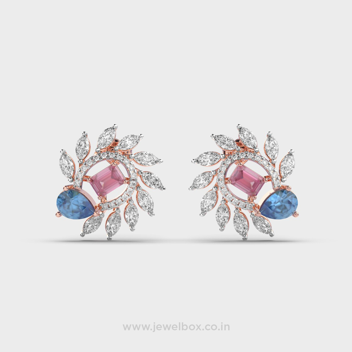 EvaNora Pink and Blue Stone Diamond Studs
