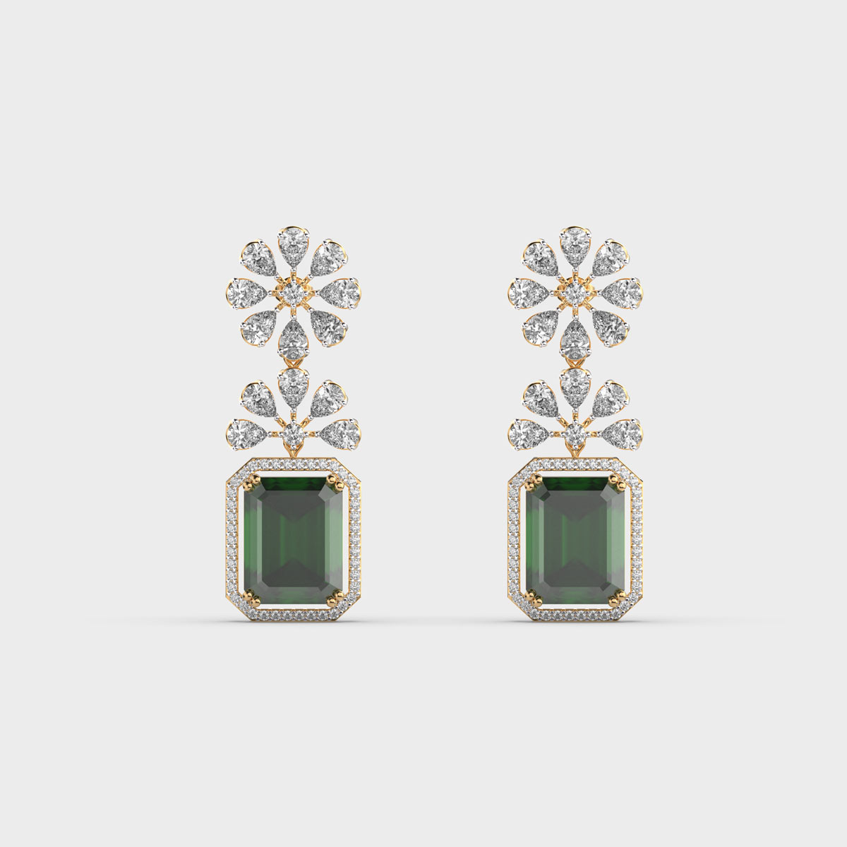 Green Stone Glow Diamond Dangler Earrings