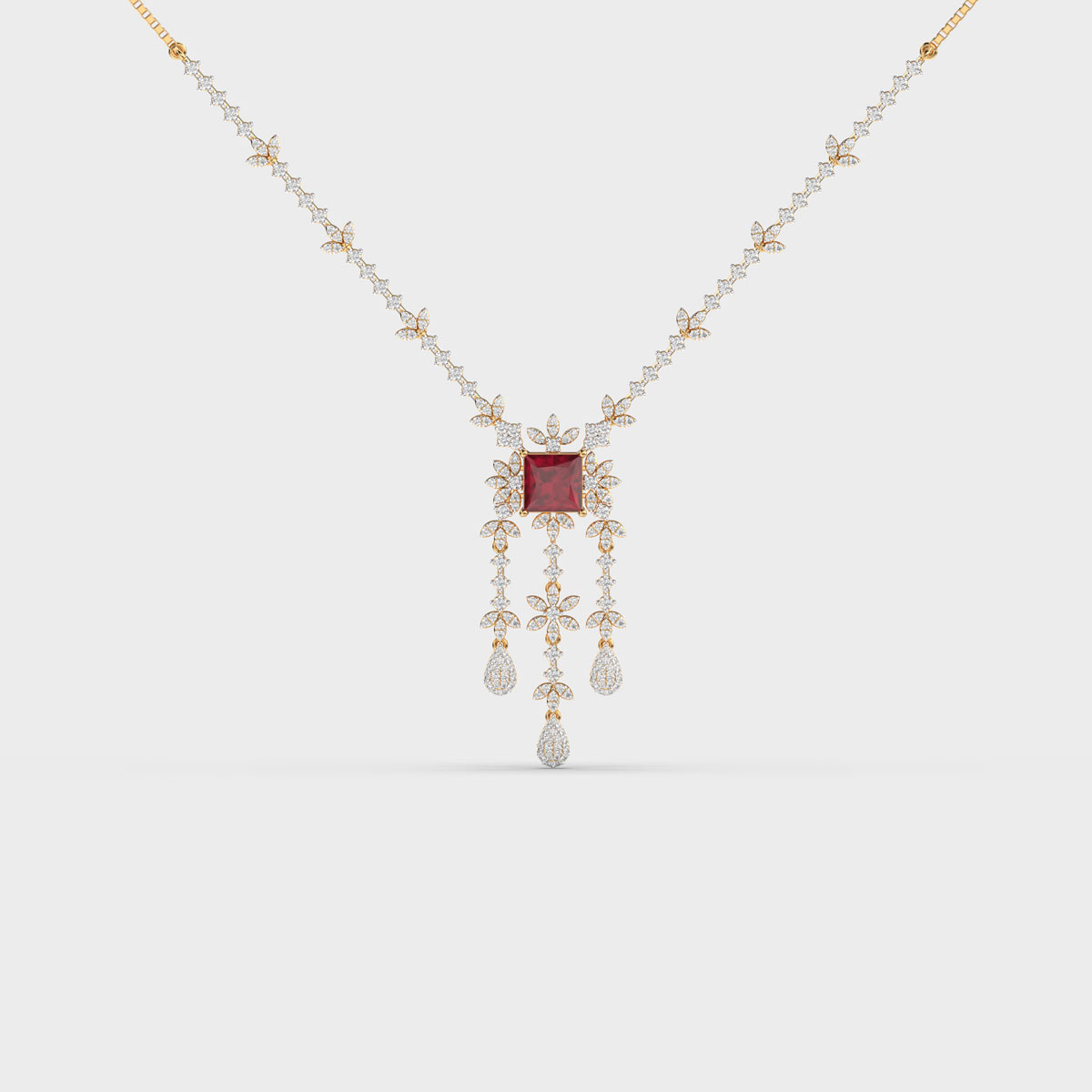 Red Stone Diamond Drop Necklace