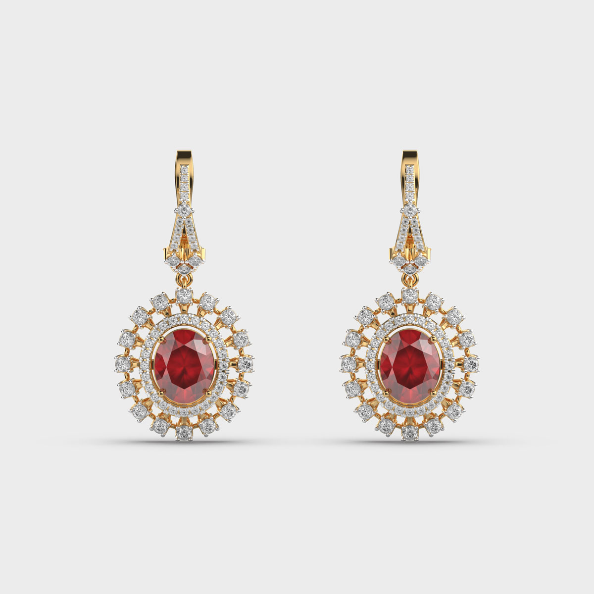 Royal Red Stone Diamond Encrusted Earrings