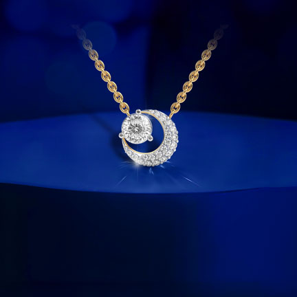 Crescent Moon Padma Cut Diamond Pendant (With Chain)
