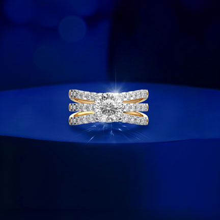 Triple Band Padma Cut Diamond Ring