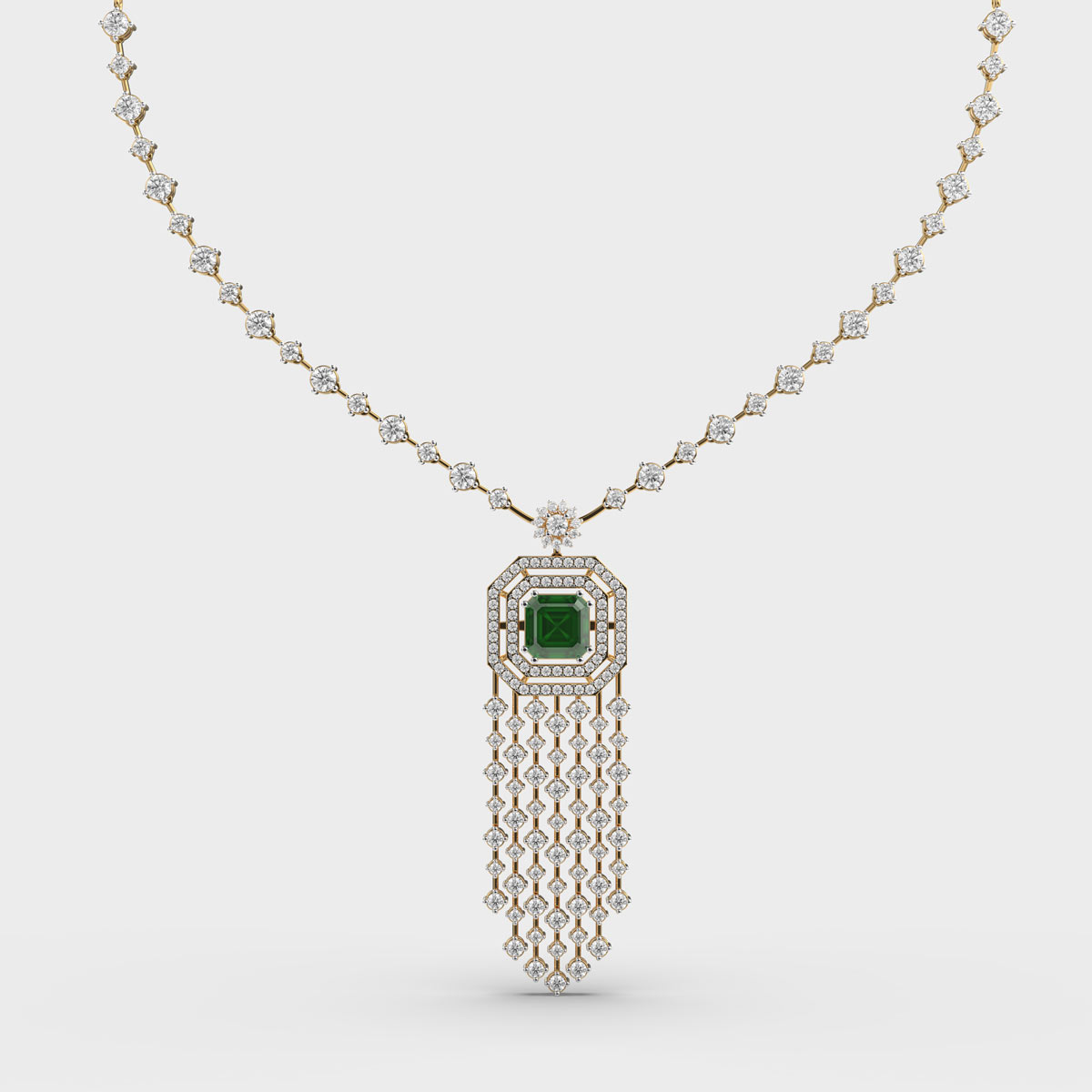 Shimmering Glorious Green Cascade Diamond Necklace