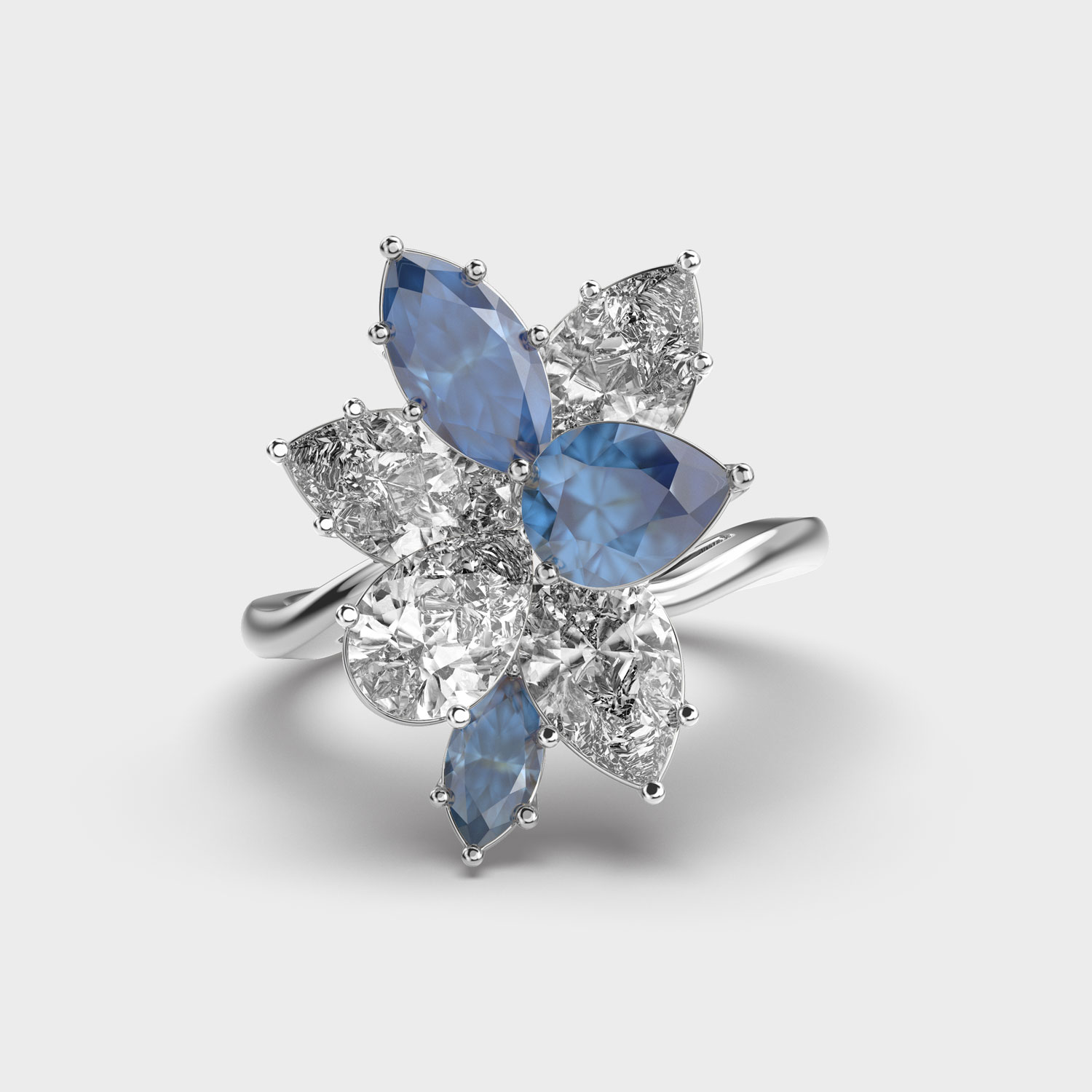 Winter's Blue Flower Diamond Ring