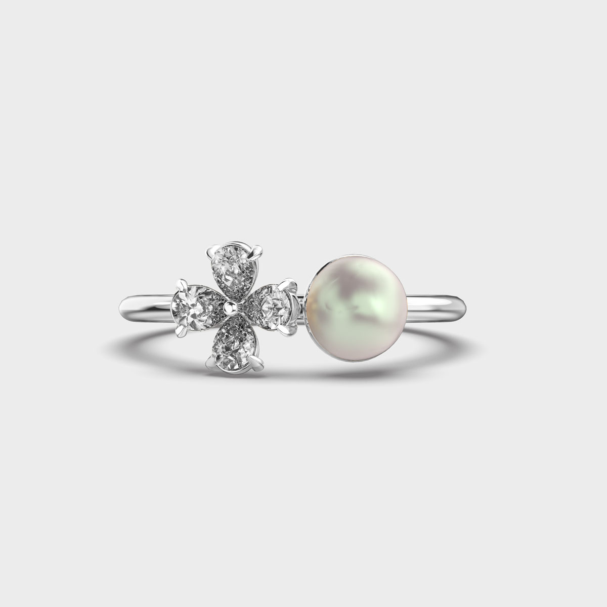 Pearl and Flower Duo Diamond Ring