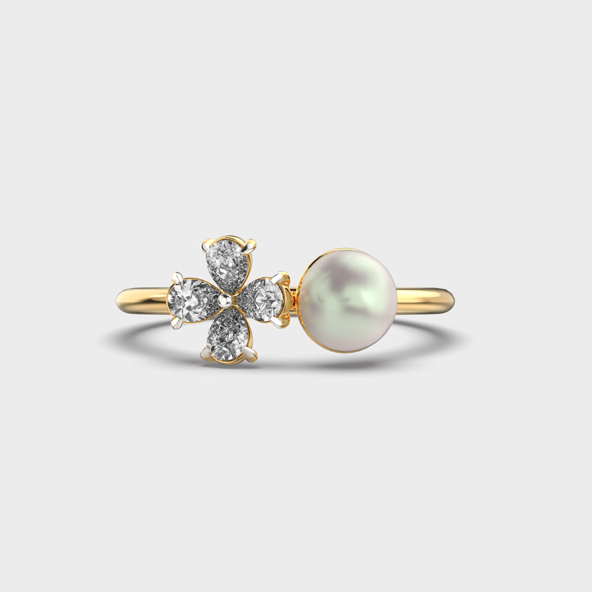 Pearl and Flower Duo Diamond Ring