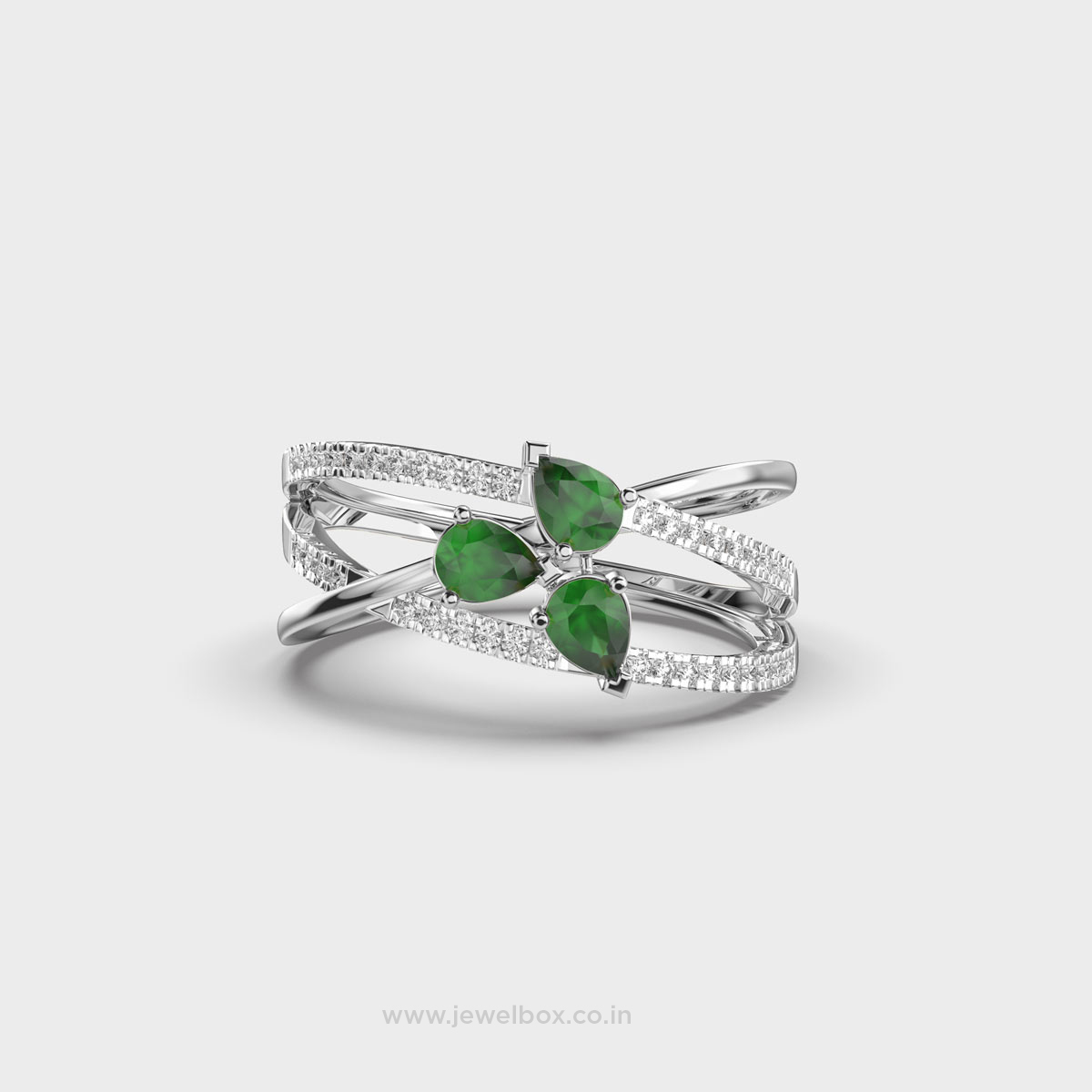 Enchanting Crossover Green Stone Diamond Ring
