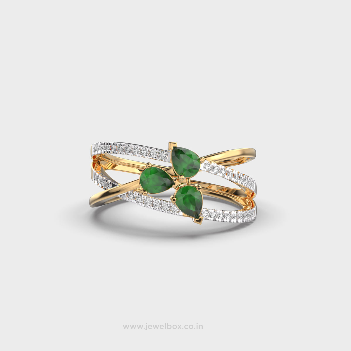 Enchanting Crossover Green Stone Diamond Ring