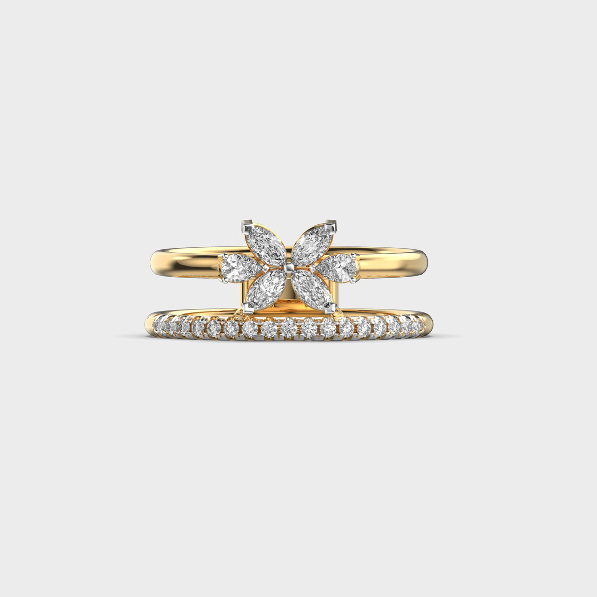 Dual Rimmed Flower Diamond Ring
